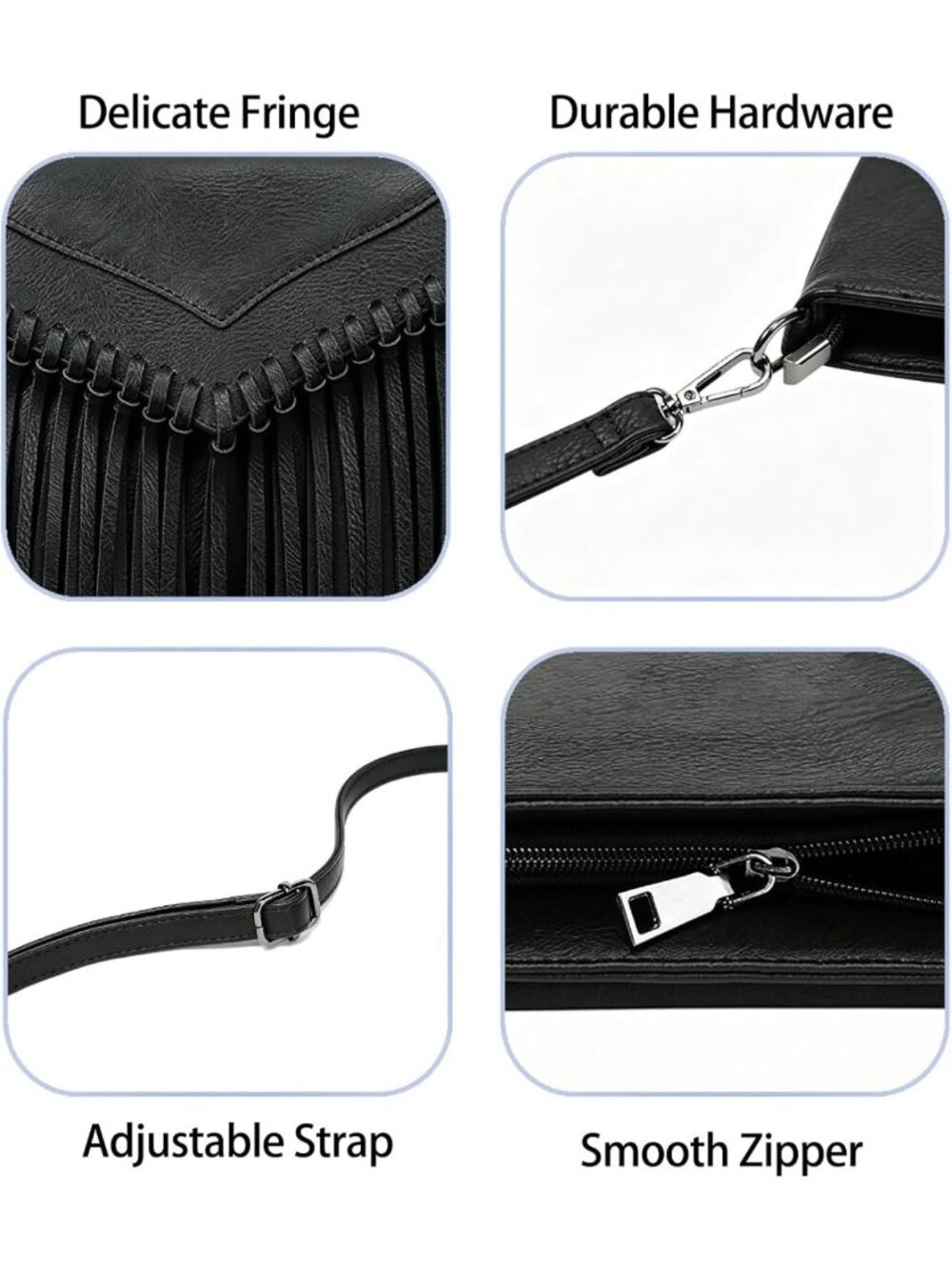 Vintage Leather Fringe Crossbody Bag | Boho Western Small Shoulder Purse with - Picture 6 of 6